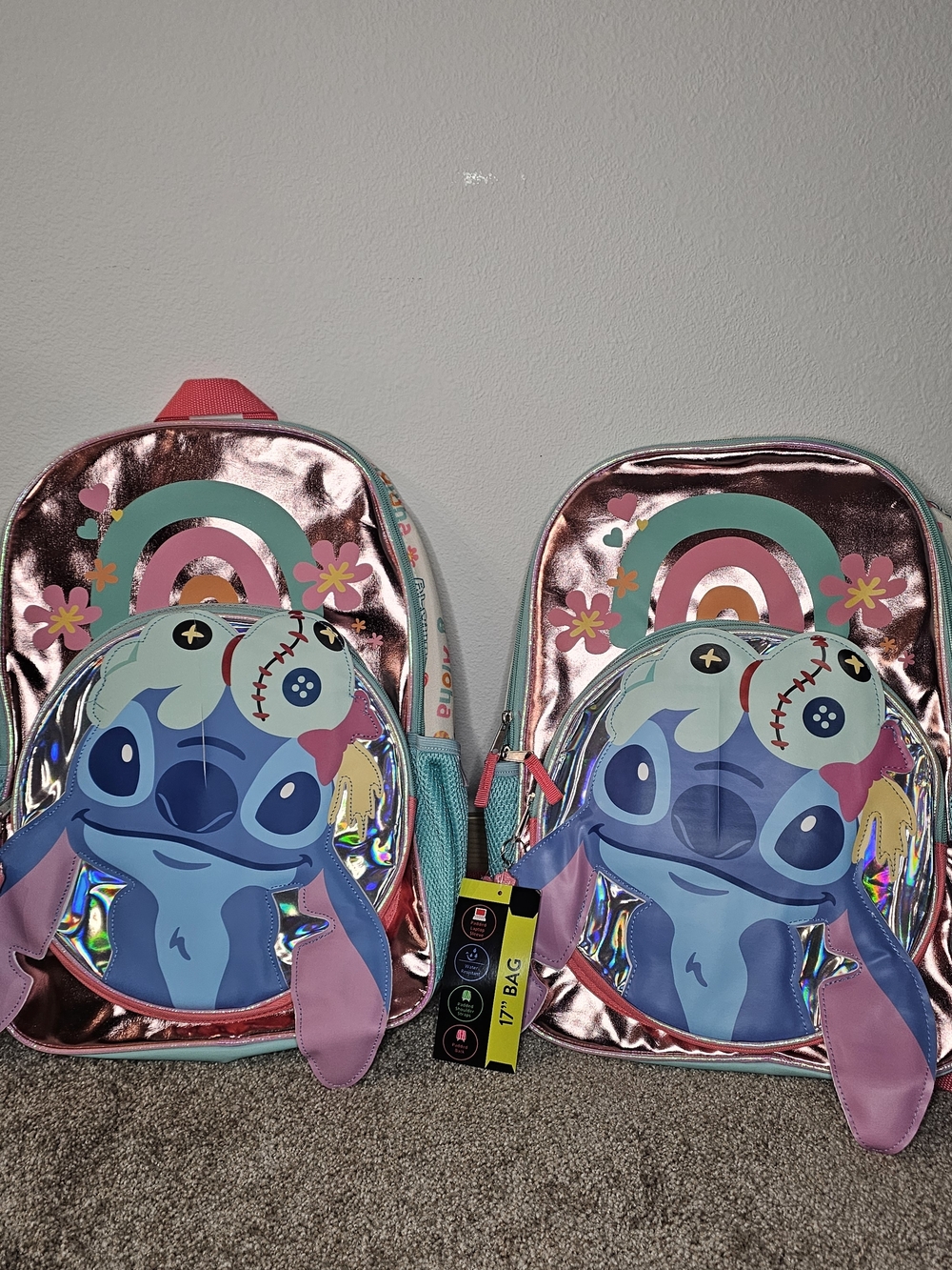Kids' Pink Metallic Backpack - Cute Character Design